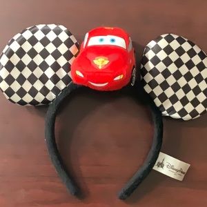 Darling Cars themed Mickey Mouse Ears. Checked flag ears, Lightening McQueen too